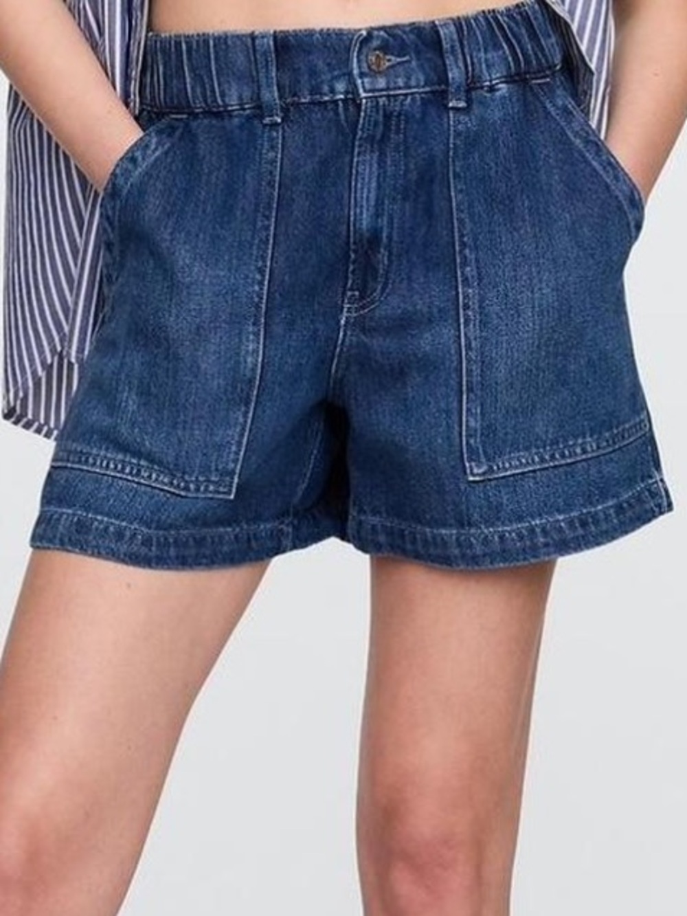 Gap Denim Ultrasoft Dark Wash Elastic Waist Utility Jean Shorts Medium
